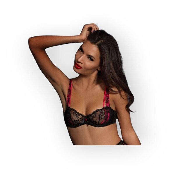 Agent Provocateur Maddy Balconette Bra Fuchsia Black Lace Silk Satin 34C - Picture 15 of 15